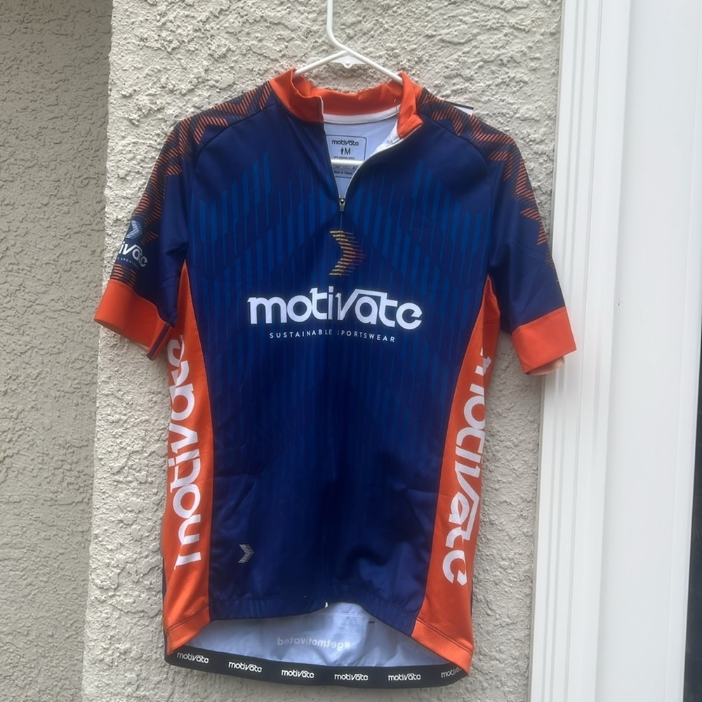 Motivate Sustainable Men's Blue & Orange Short Sleeve Cycle Jersey Size M